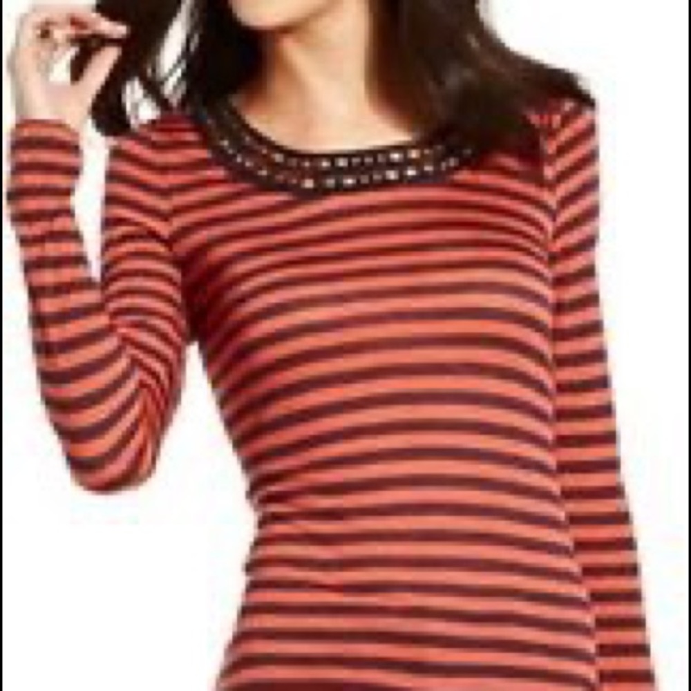 Embellished Striped Scoop Neck Top